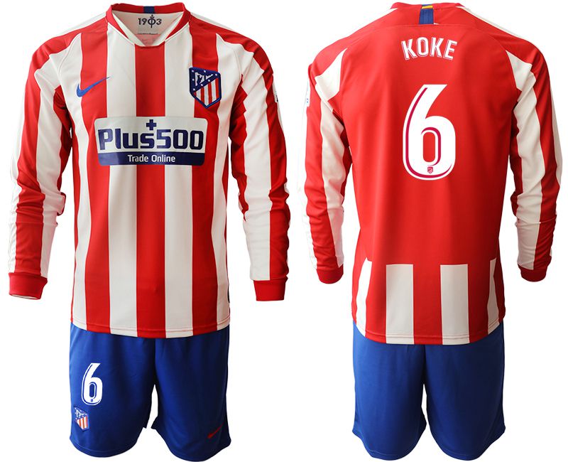 Men 2019-2020 club Atletico Madrid home long sleeves #6 red Soccer Jerseys
